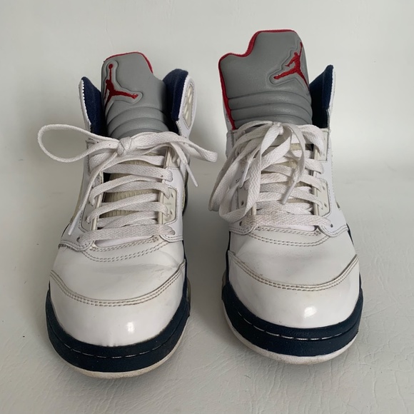 Nike Air Jordan 5 Retro White/Varsity Red-Mid Navy 9 - Picture 2 of 10